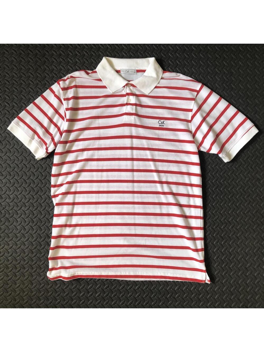 C&K Red and White Striped Polo Shirt XXL
